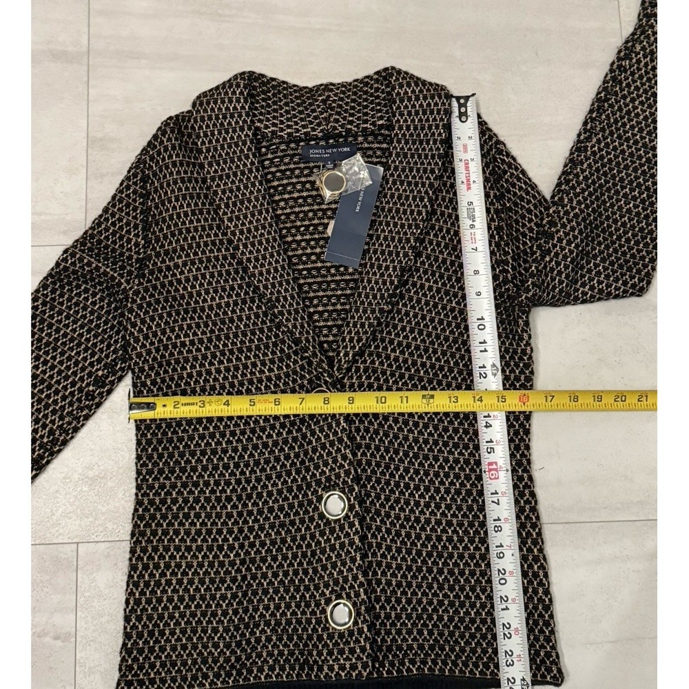 Jones New York S Black/ Gold Wool Knit Jacket Sweater Blazer with Pockets NWT - Picture 3 of 5